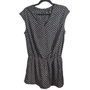AQUA Women's Romper Black‎ Polka Dot V Neck Sleeveless Casual Size L